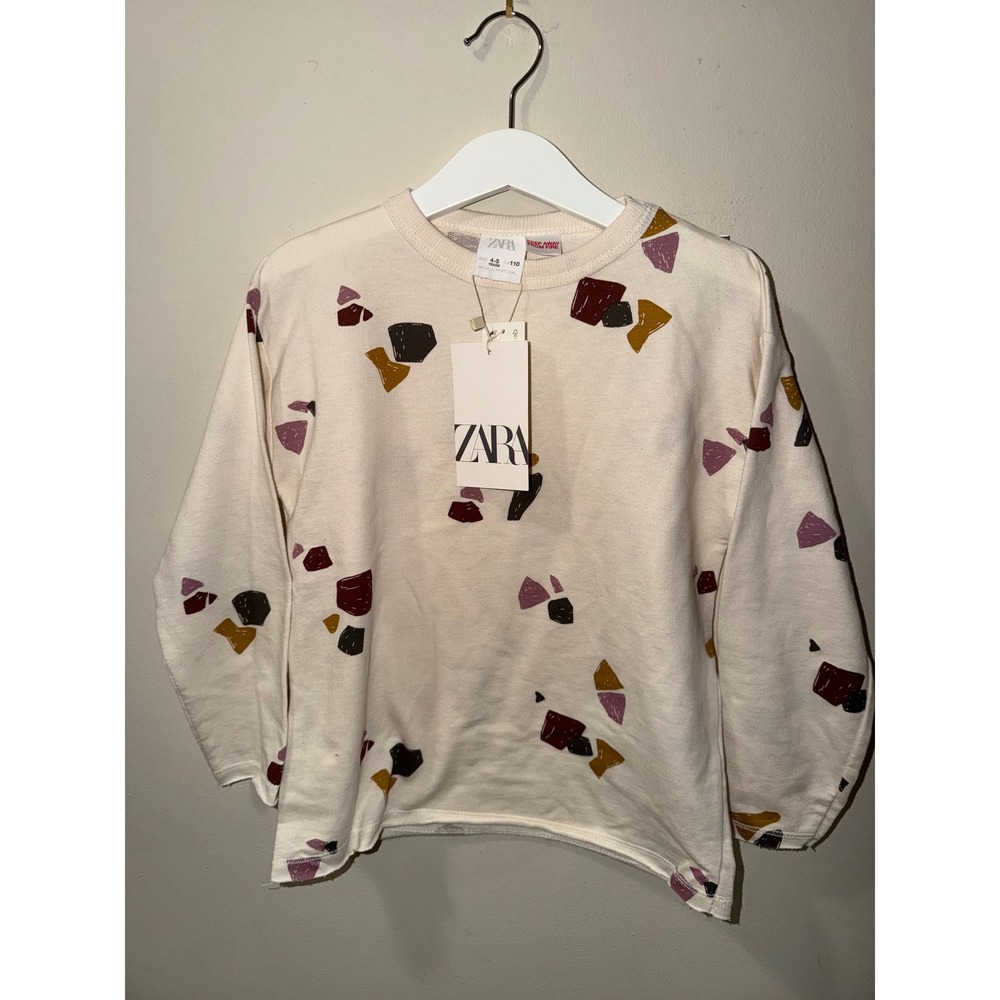NWT Zara white long sleeve shirt abstract terrazo geometric print